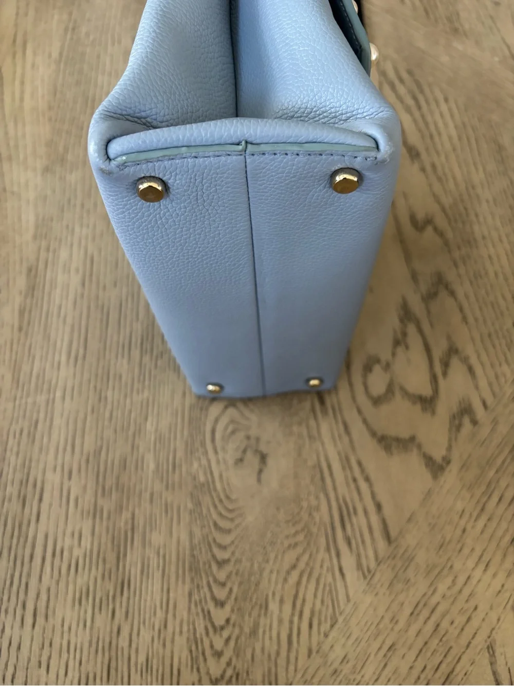 kate spade light blue satchel with pearls and gold studs